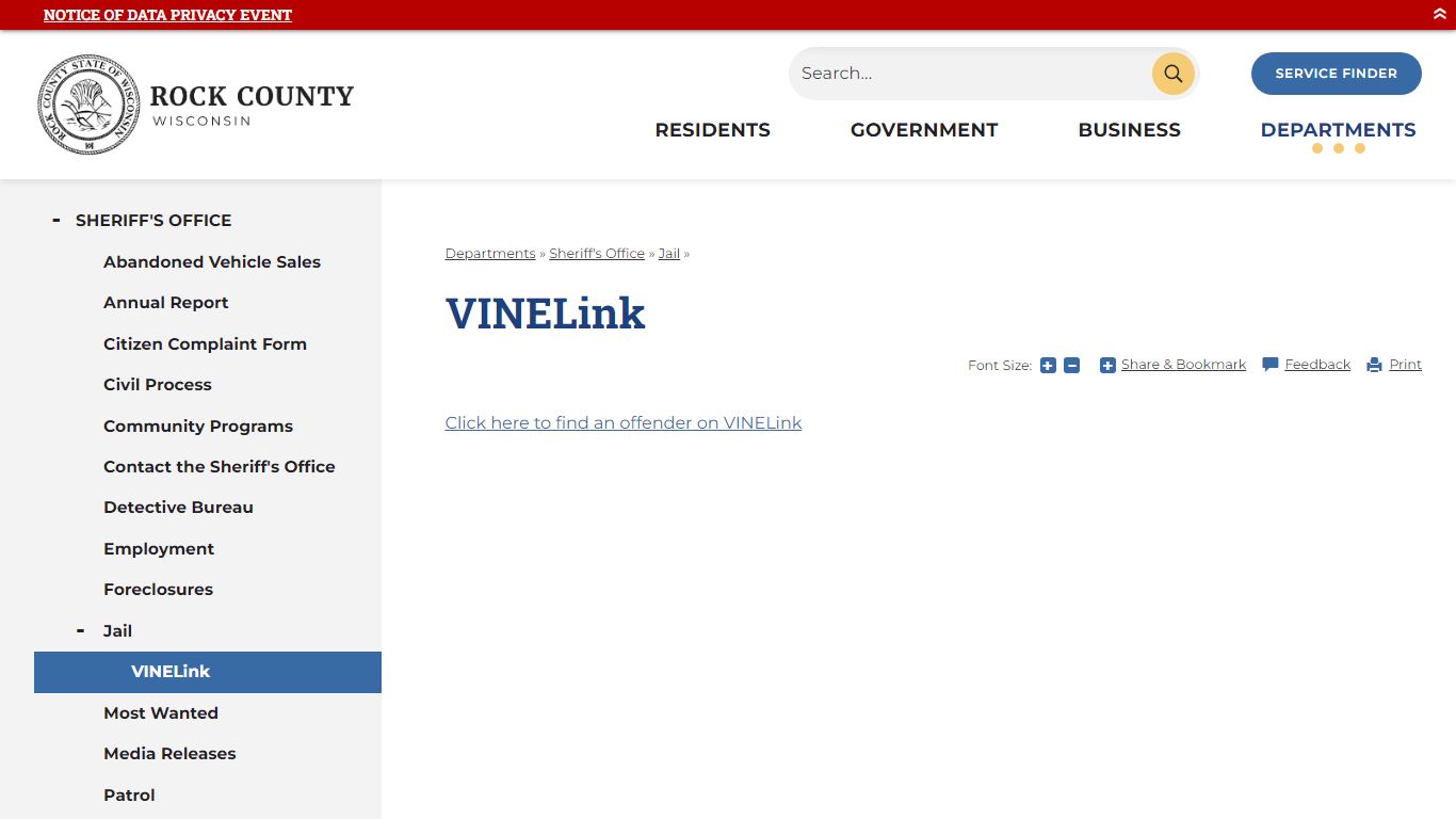 VINELink | Rock County, WI